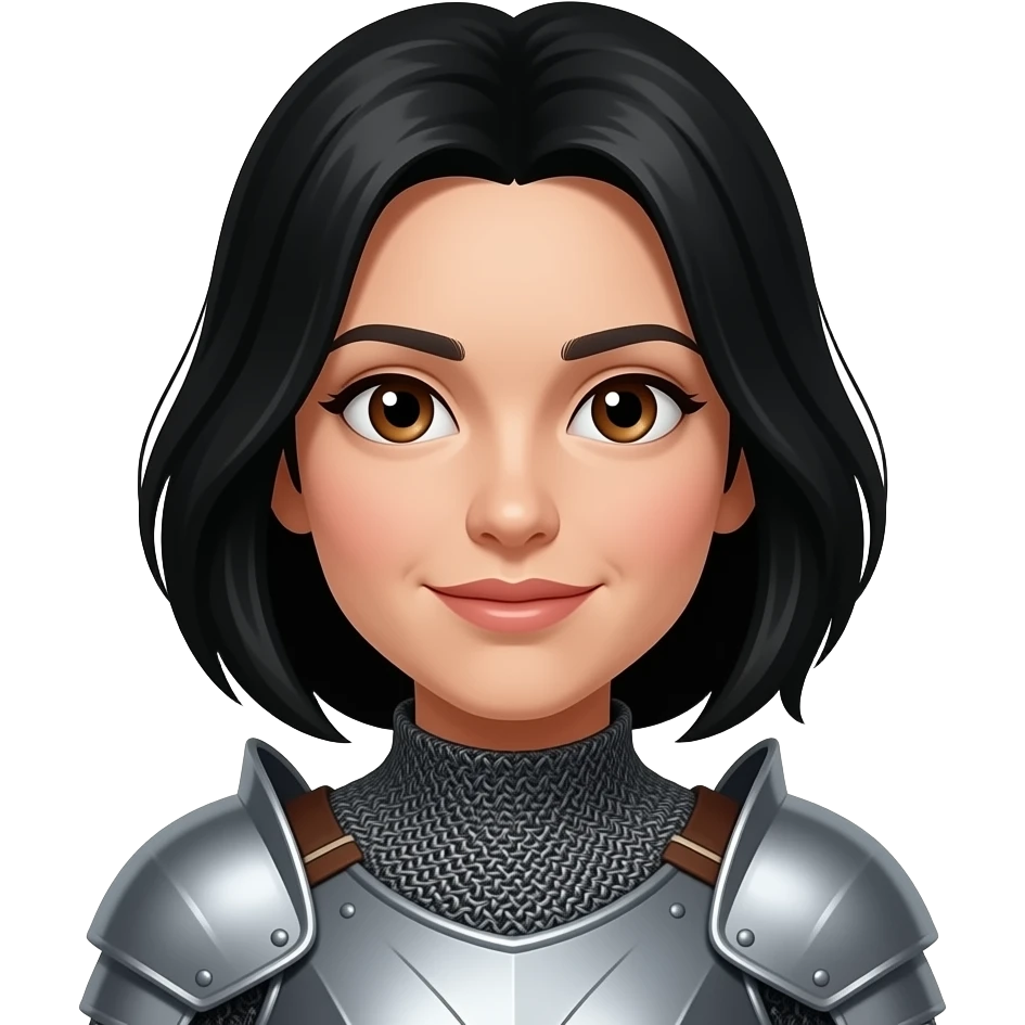 the female knight with black hair and brown eyes emoji