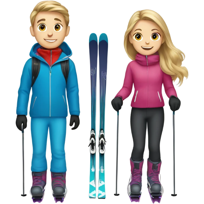 Boy and girl skiing blonde and light brown hair  emoji
