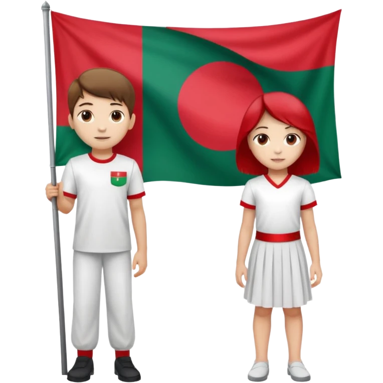 ১৬ডিসেম্বর উপলক্ষে শুভেচ্ছা । A banner is standing with a boy on one side and a girl on the other. emoji