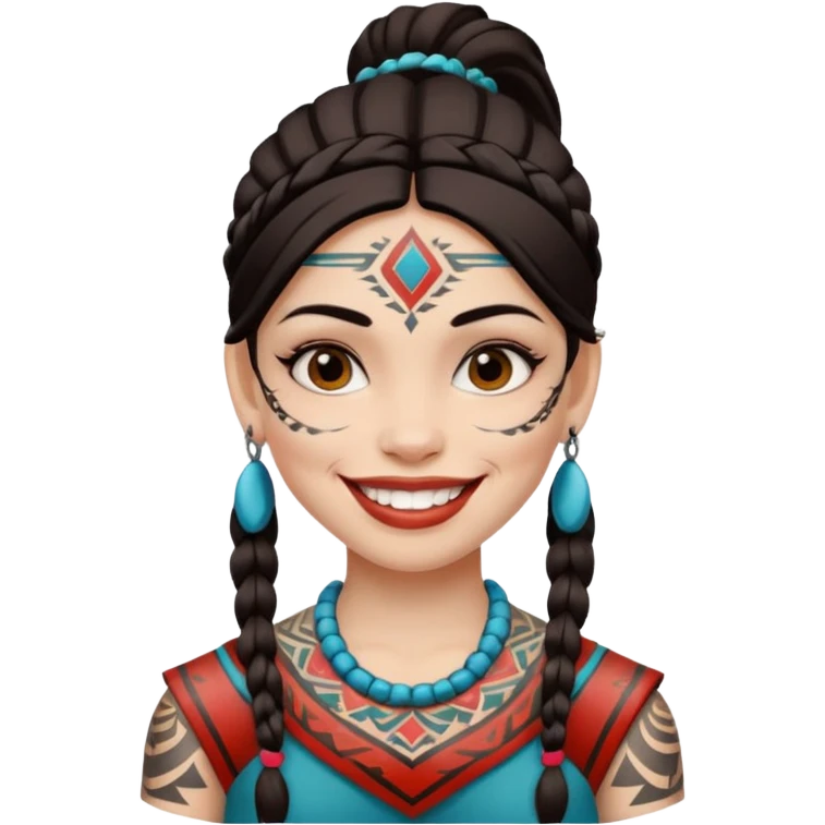 tribal girl Tattooed, white skin, smile emoji