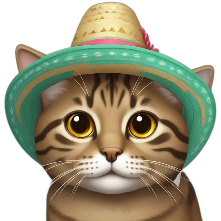 brown gray tabby cat wearing a sombrero emoji
