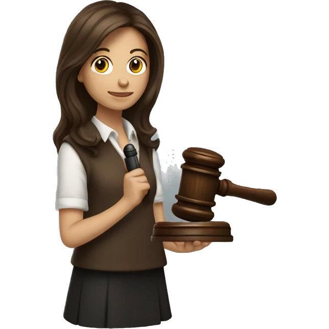 Long brown haired girl holding gavel emoji