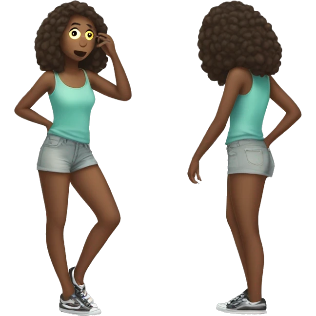 girl trying clothes in front of mirror that is insecure emoji
