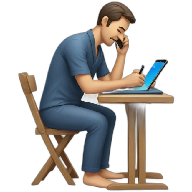 Man writing massage by phone emoji