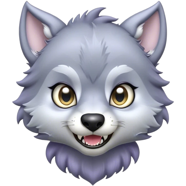 Cinematic Cute Werewolf Portrait Emoji, with a cuddly, miniature lupine form in soft moonlit grays and silvers, featuring oversized sparkling eyes and a sweet, endearing snarl, simplified yet irresistibly adorable, highly detailed with a gentle glowing outline that captures the playful, heartwarming essence of a little werewolf! emoji