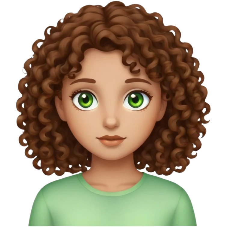 Curly brown, eyes green, with girl emoji
