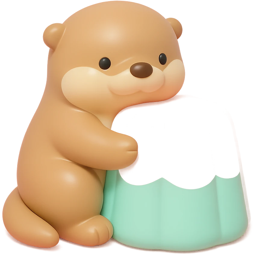 otter hugging pastel jelly cake in vinyl figure style emoji