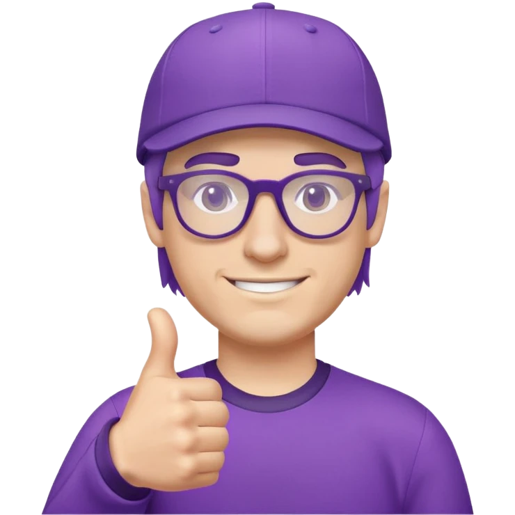 Man with cap, purple jersey, glasses, mullet hairstyle, thumbs up emoji