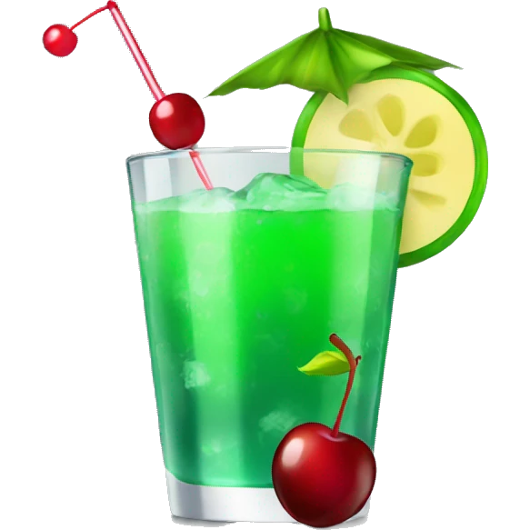 Green cocktail with cherry emoji