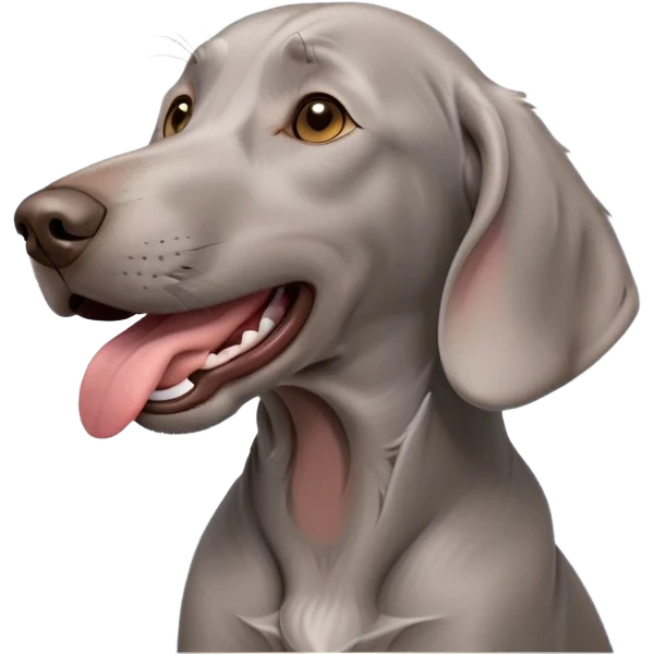 cinematic-cute-yawning-weimaraner-portrait-emoji,-head-tilted-slightly-with-a-dramatic,-wide-open-yawn,-revealing-a-sleek grey fur-with-a-subtle-shimmer,-floppy-ears-slightly-drooping,-round-brown-eyes-barely-open-in-drowsy emoji