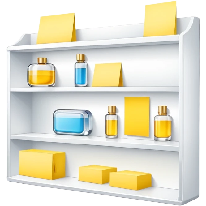 big long white shelf with luxury brand serum and big sticky note emoji