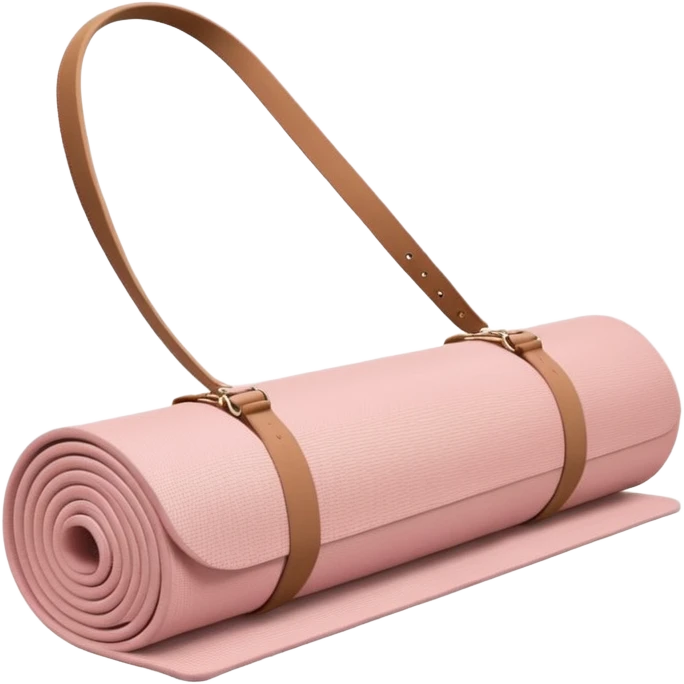 light dusty pink yoga mat rolled up, with tan carrier strap emoji