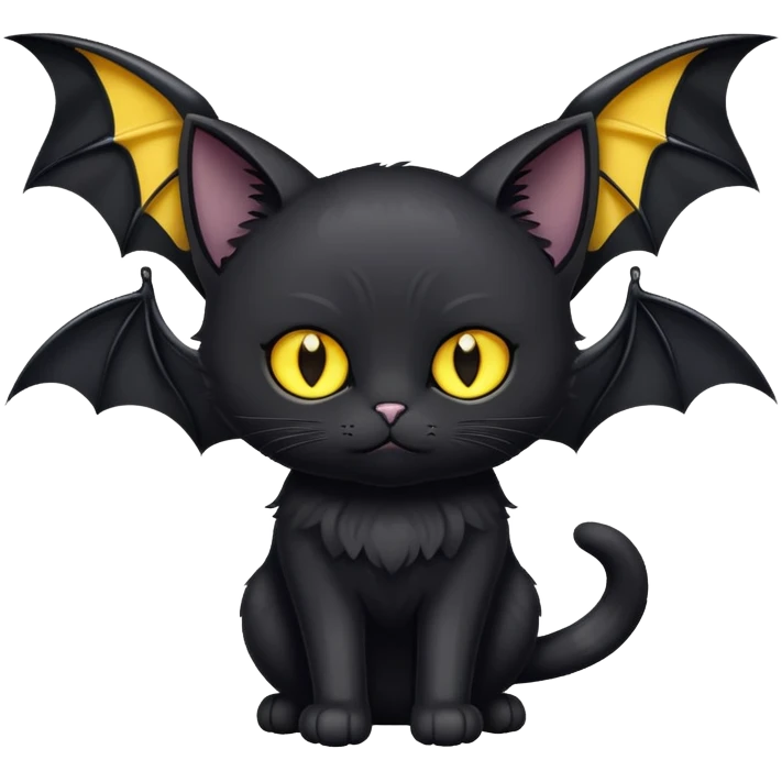 Black cat with yellow eyes with bat wings emoji