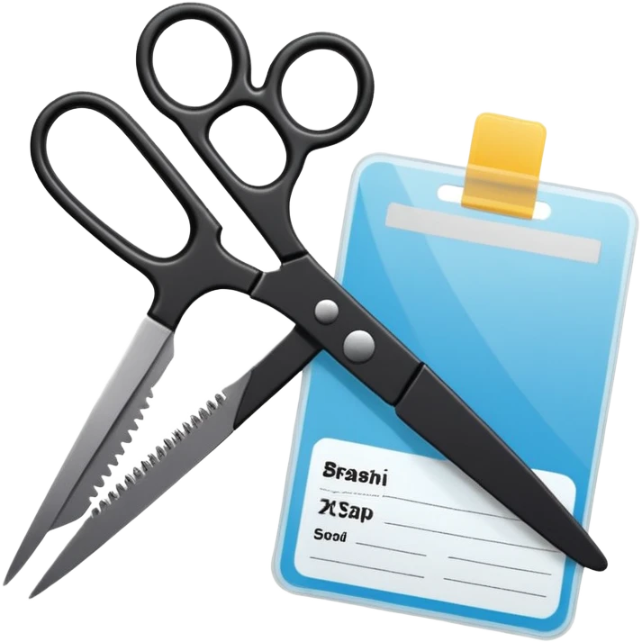 Floating black Scissors cutting in half an idf soldier ID card with a little chip in 2 parts emoji