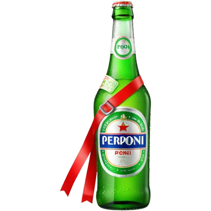 Glass bottle Peroni with red marketing tape emoji
