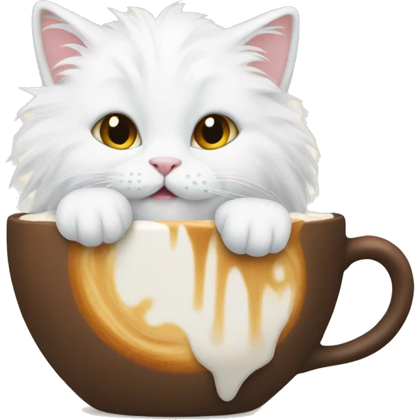 fluffy white cat drinking capucino emoji