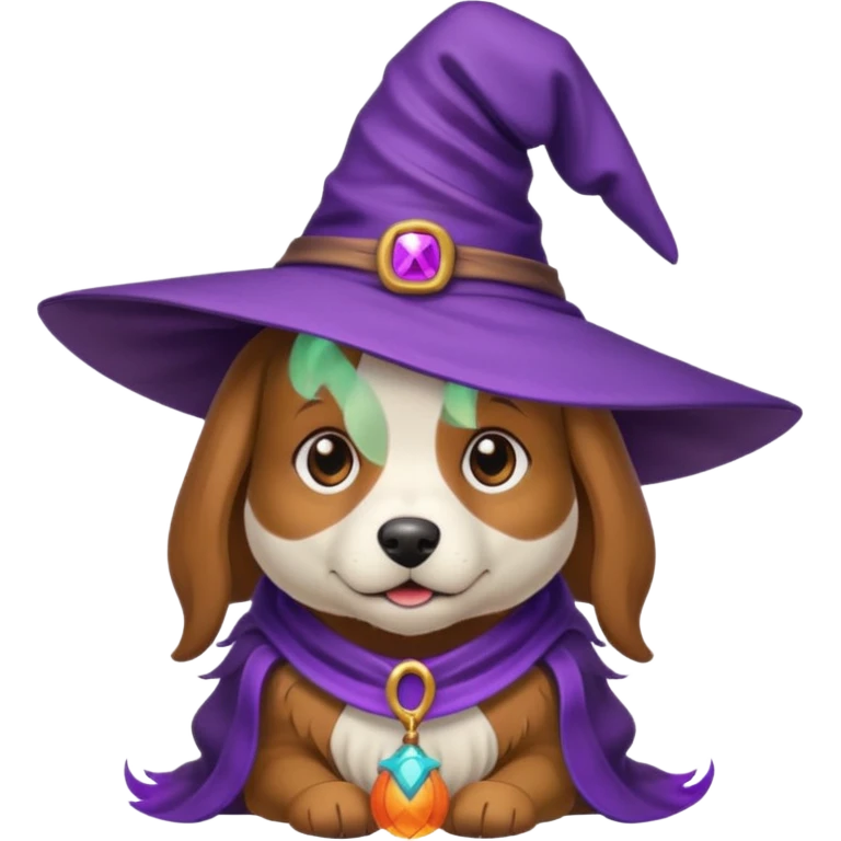dog wear purple wicth hat emoji
