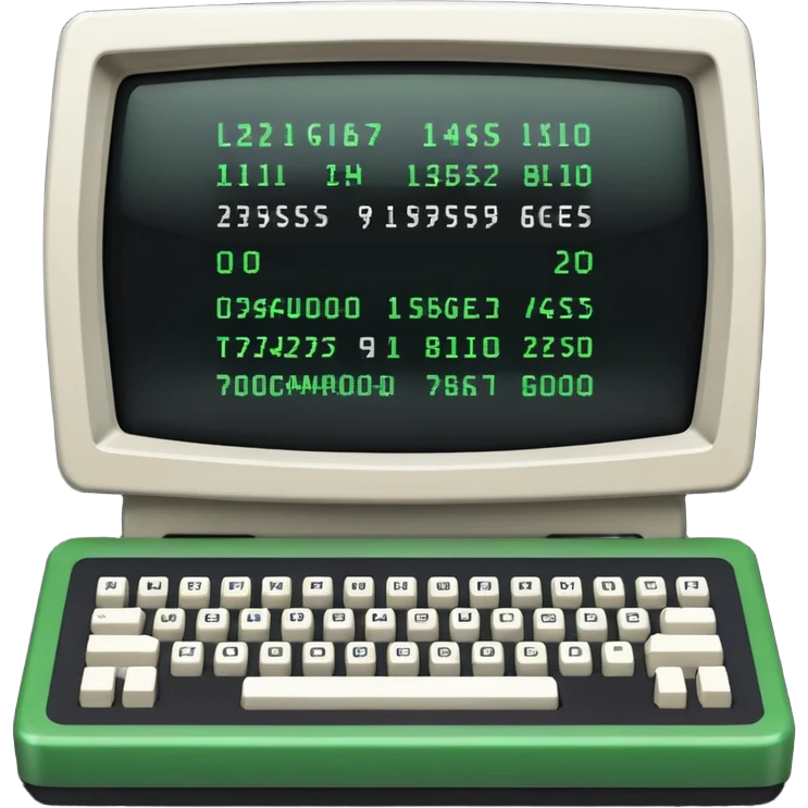 mac os icon code computer retro terminal, black, green white, numbers on the screen emoji