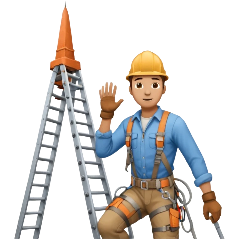 steeplejack man on a ladder beside a spire emoji