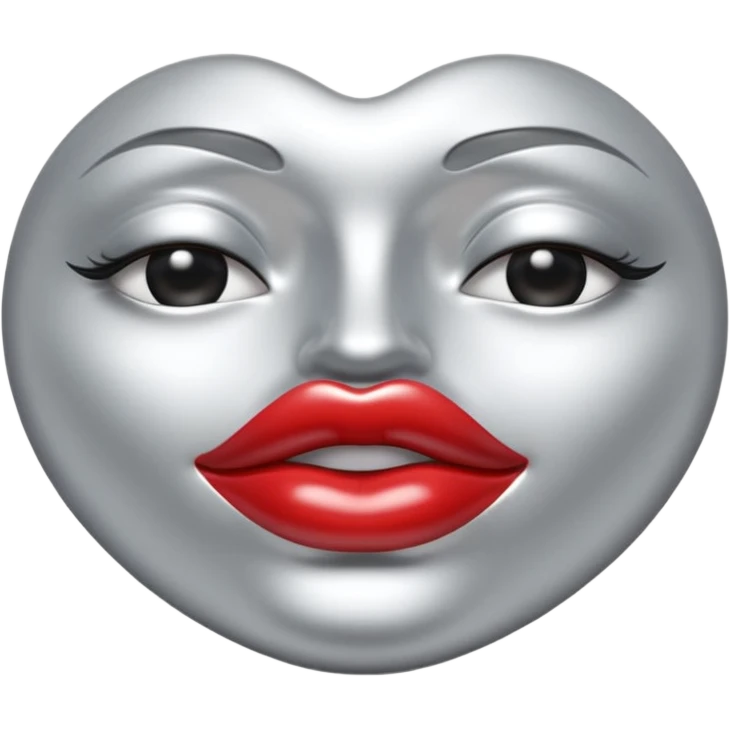 A seductive pair of slightly parted lips emoji made of liquid silver chrome, smooth glossy metallic surface, soft sensual curves, subtle reflections, luxury sexy aesthetic, minimal iOS emoji style, centered composition, clean white background, soft studio lighting, no text emoji