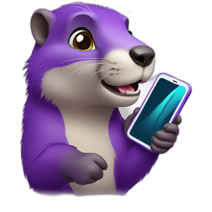 a purple marmot with a phone in the hand, calling emoji