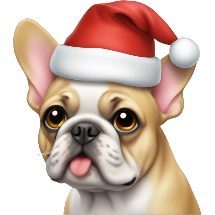 Frenchie wearing a santa hat emoji