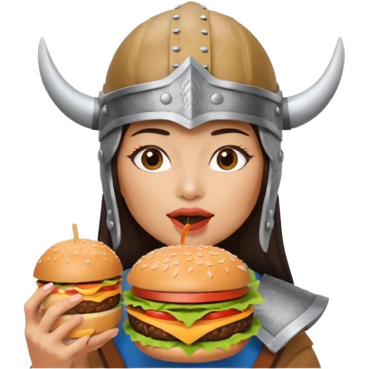 asian woman viking eating burger emoji