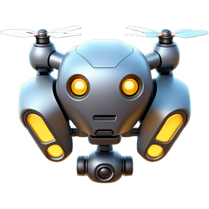 Clash of Clans aesthetic: Cinematic Playful 3D Isometric Robot Drone Emoji, rendered in a 3D vector-style similar to standard emojis with minimal shading and bold, simplified shapes. A compact, distinct form with signature details, softly glowing with a futuristic sci-fi warfare charm. Simplified yet unmistakably iconic, highly detailed and consistent, glowing with a soft radiance and high shine. Stylized with a touch of high-tech brilliance and a soft glowing outline, capturing the essence of a beloved gaming relic with a friendly, playful manner! emoji