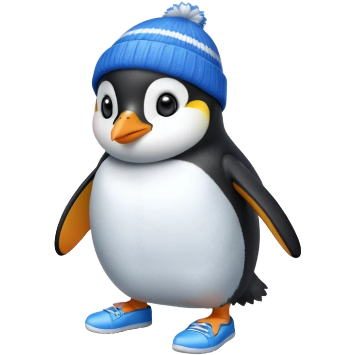 Penguin with blue beanie and blue shoes emoji