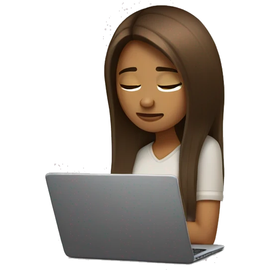 Exhausted brown straight hair girl with laptop  emoji