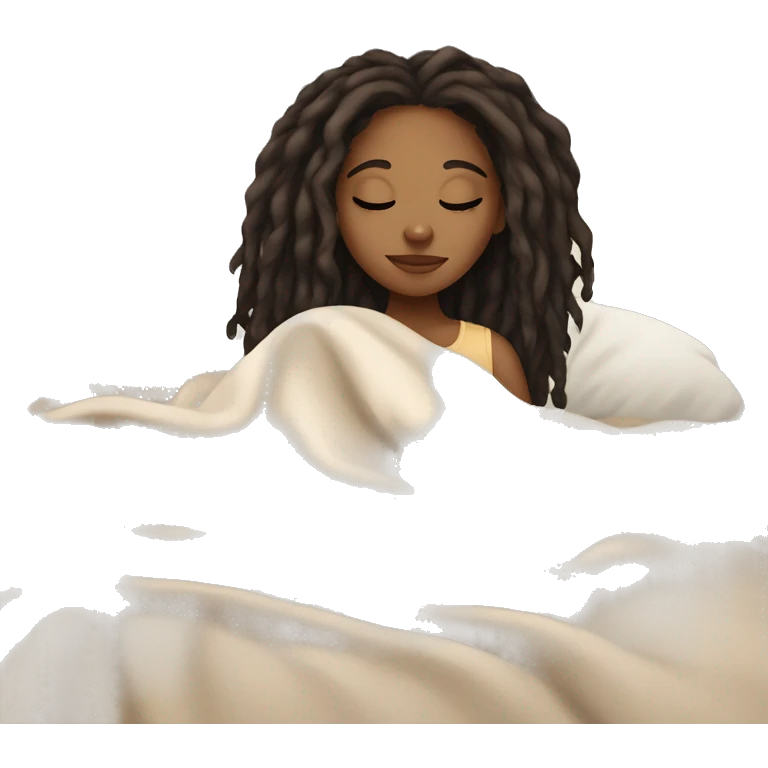 Brown girl with black brown ombré medium length dreadlocks hair and light skin sleeping with blanket on emoji