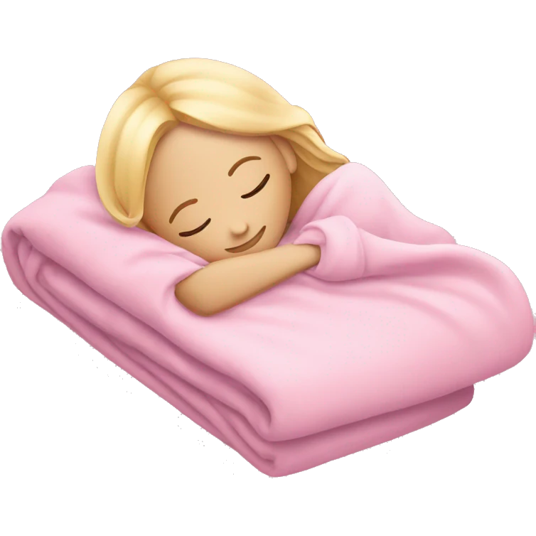 Blonde girl sleeping on left side in pink blanket emoji