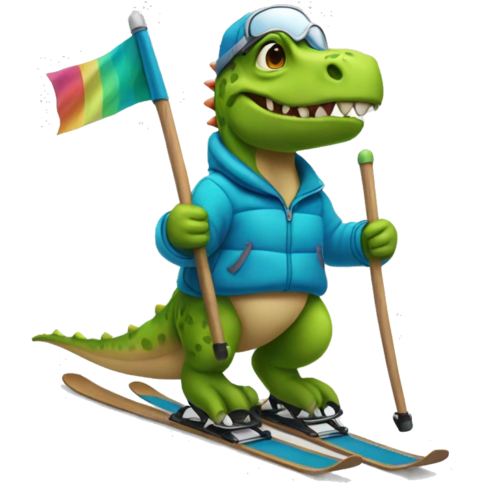 party dino skiing while holding poles emoji