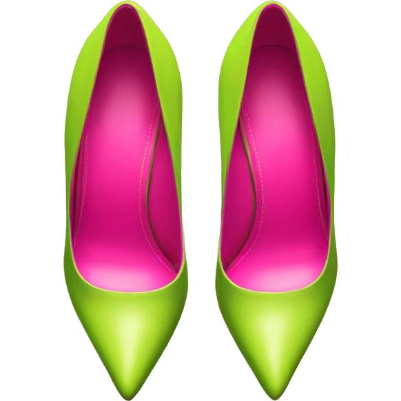 Realistic isolated top view of a pair of hot pink to lime green pointed toe high heel shoes. emoji