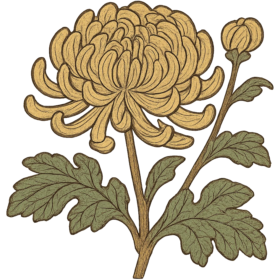 ukiyo-e inspired yellow flower with stylized lines and traditional look emoji