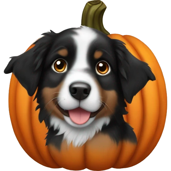 black australian shepherd puppy in a pumpkin emoji