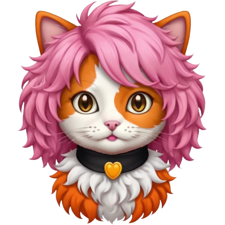 calico cat wear curly pink hair wig emoji
