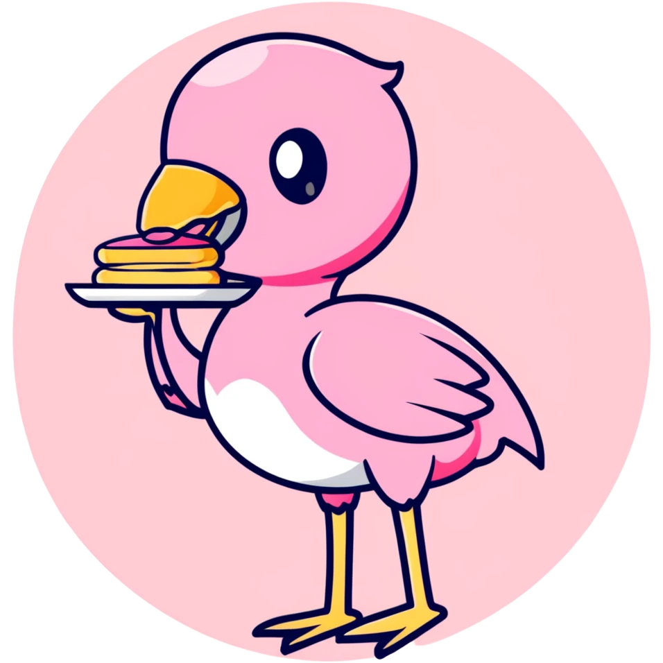flamingo with a pancake emoji