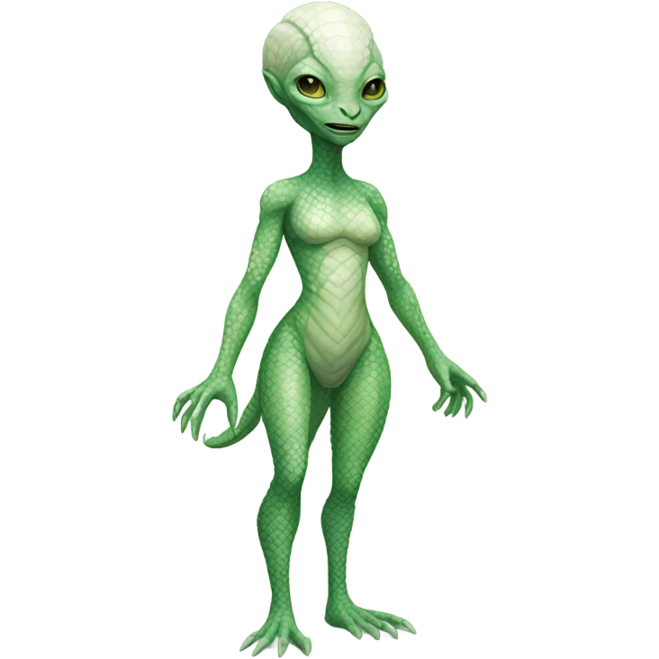 a full body portrait of a green Reptilian alien woman with pale white skin and intricate scale patterns emoji