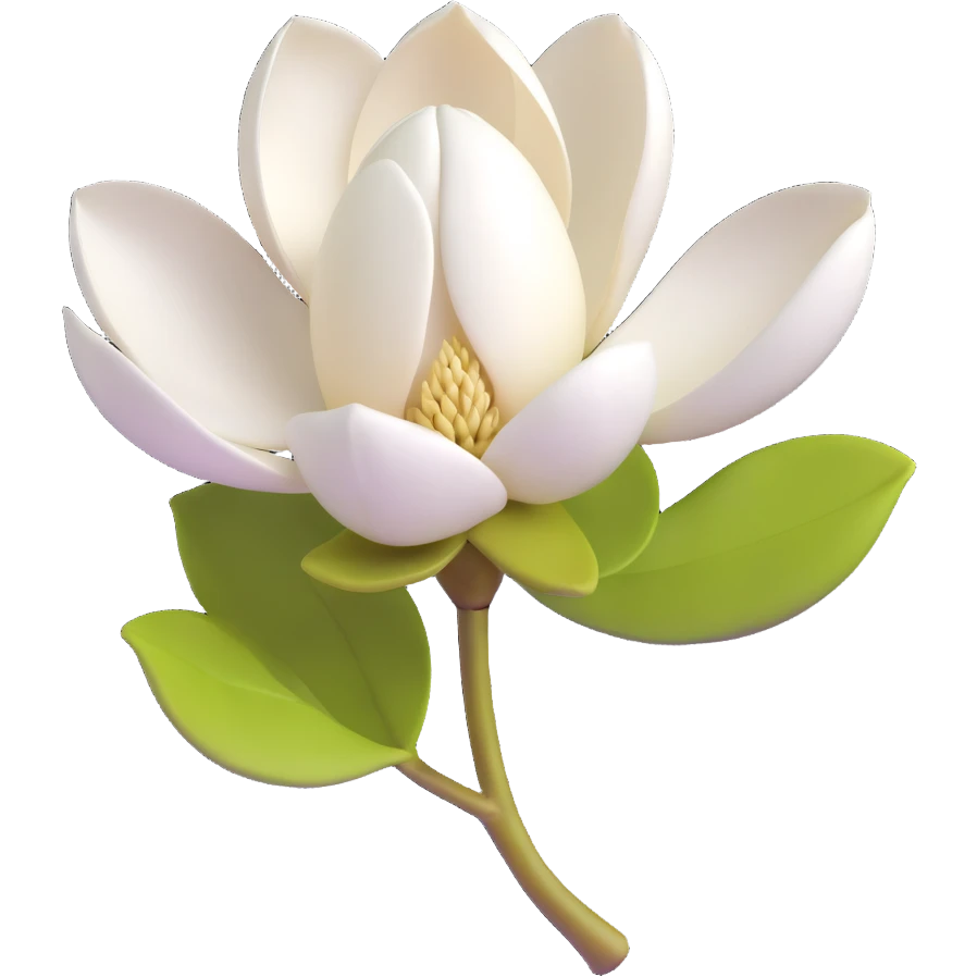3D icon of a magnolia bud with white petals just starting to open, minimal background emoji