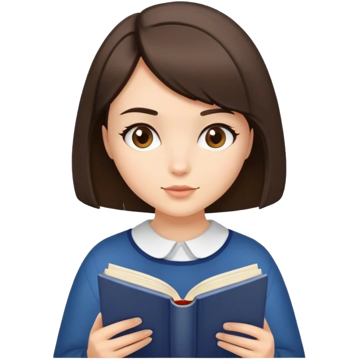 A brunette girl with a bob hairstyle reading a book Burgundy emoji