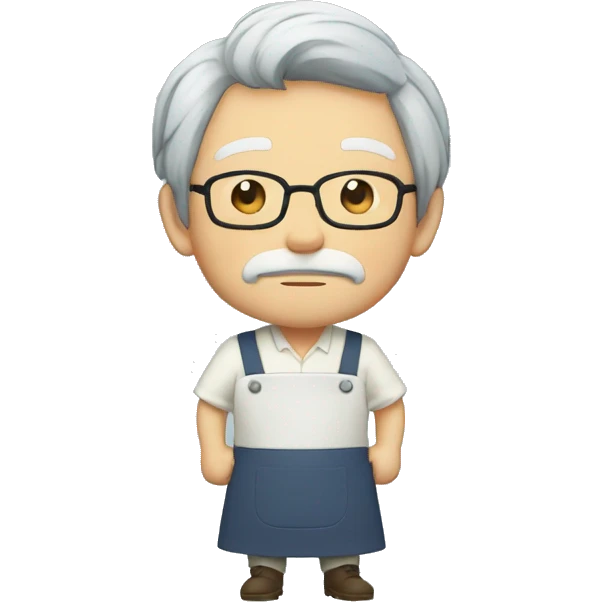 hayao miyazaki with his apron and hands in the pockets emoji
