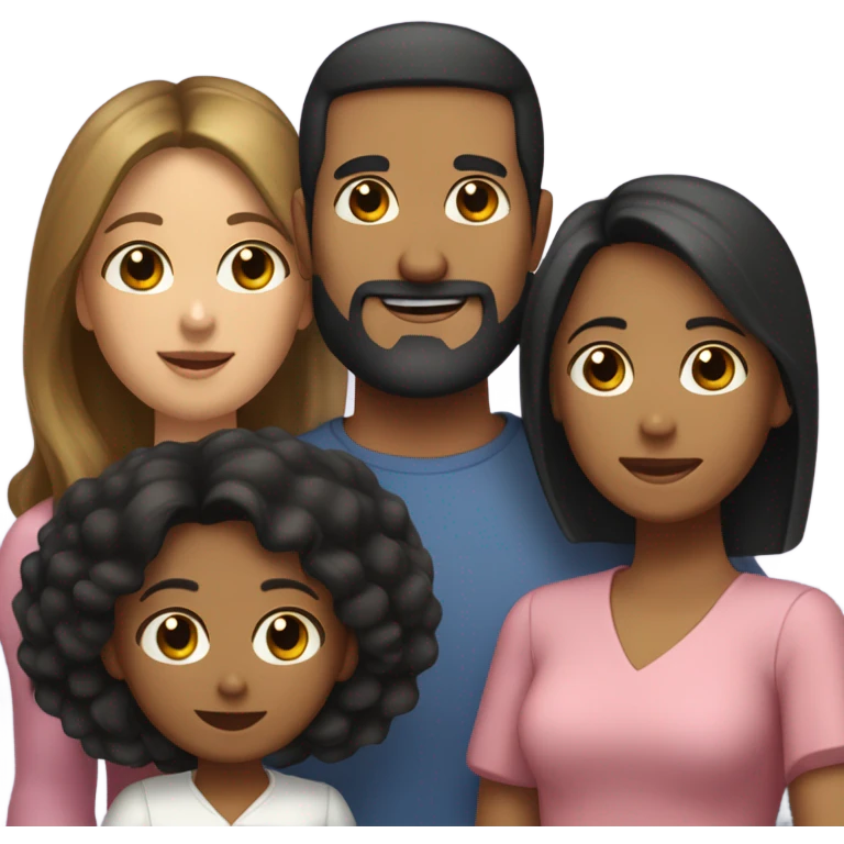 Puerto rican beard short black hair  husband with blond long hair wife and brown long hair daughter Family  emoji