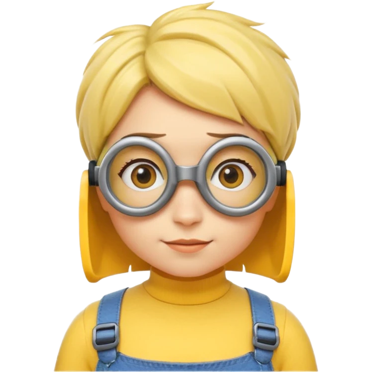 Minion emoji with a round head like normal emojis and a smurk like this emoji but a minion so basically that emoji with the goggles and the hair and not a funny head shape 😏 it should look like an actual minion not a human with African braids and a female minion  make them feminine  emoji