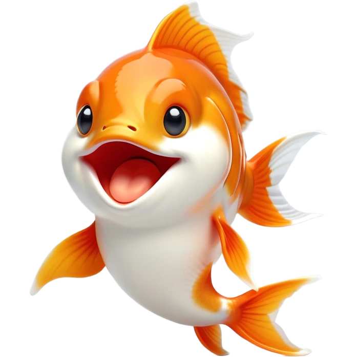 Cinematic Cute Yawning Orange and White Goldfish Portrait Emoji, Head tilted slightly with a dramatic, wide-open yawn, showcasing a smooth body with a balanced blend of orange and white, graceful fins slightly drooping, round golden eyes barely open in drowsy contentment, Simplified yet irresistibly adorable features, highly detailed, glowing with a soft, cozy glow, high shine, relaxed yet expressive, stylized with a touch of whimsy, bright and endearing, soft glowing outline, capturing the essence of a sleepy yet affectionate goldfish, so drowsy it feels like it could float out of the screen and curl up for a nap! emoji