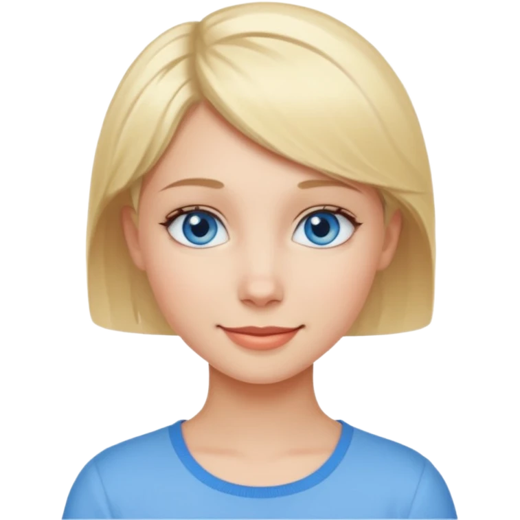 A girl with blue eyes and short blonde hair. She is smiling. emoji