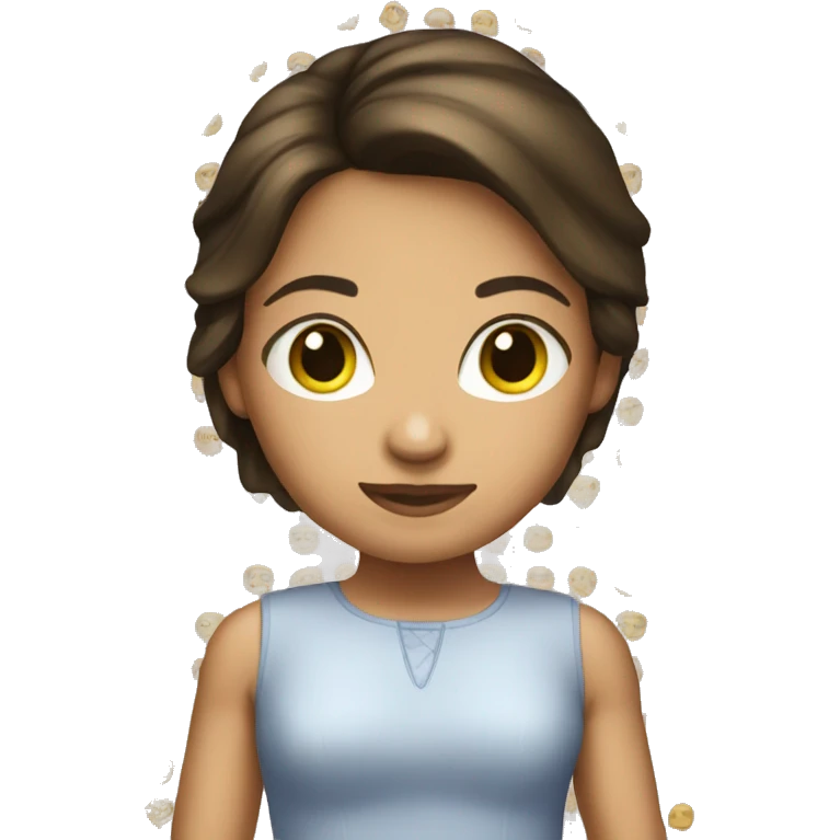 Brunette girl wearing pelush emoji
