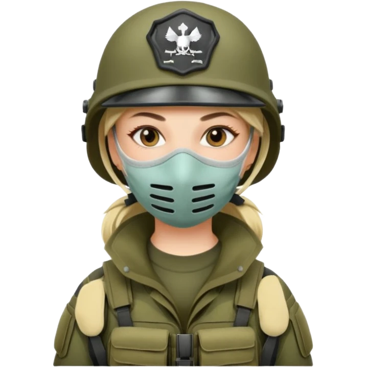 woman soldier without cap wearing mouth mask emoji
