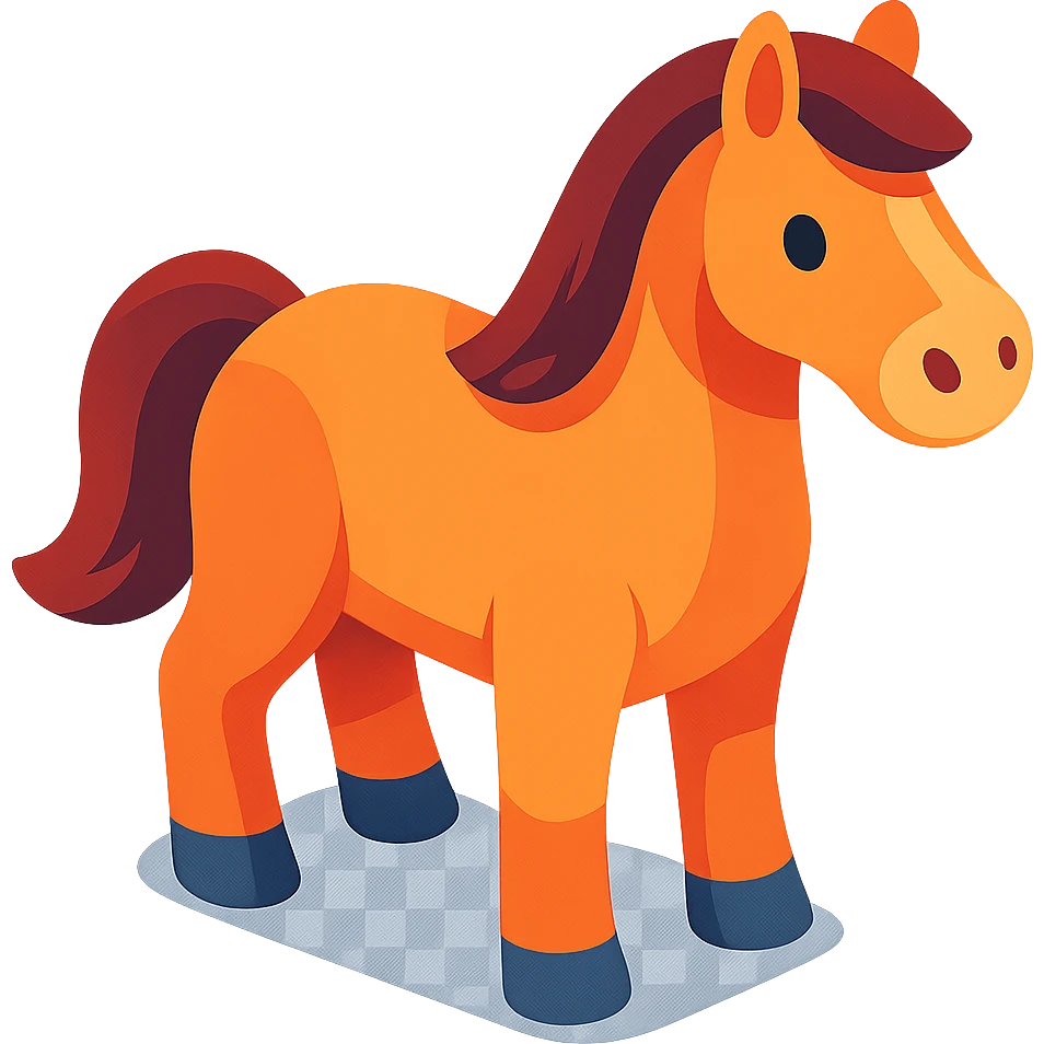 horse standing, isometric, stylized with soft shading emoji