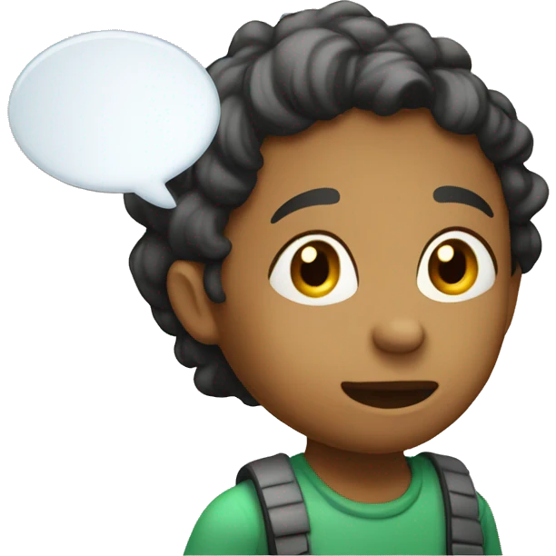 talking child with speech bubble near emoji